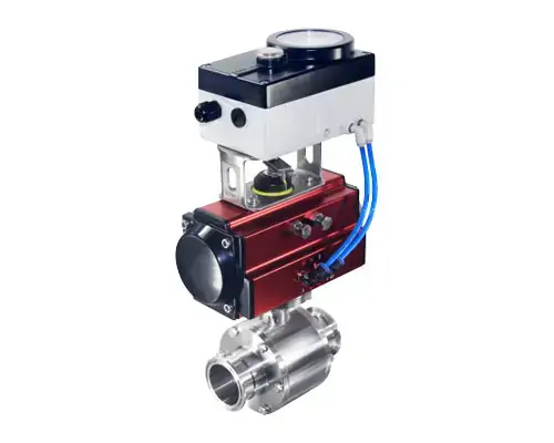 Pneumatic modulating sanitary ball valve with valve positioner for food beverage fluid flow control