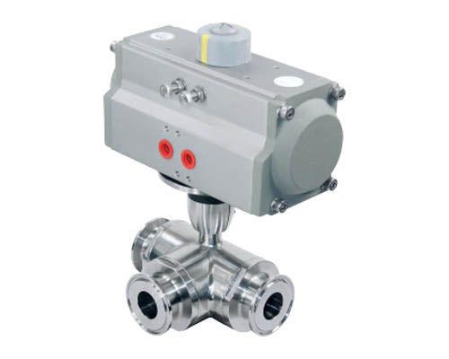 Horizontal pneumatic three way ball valve